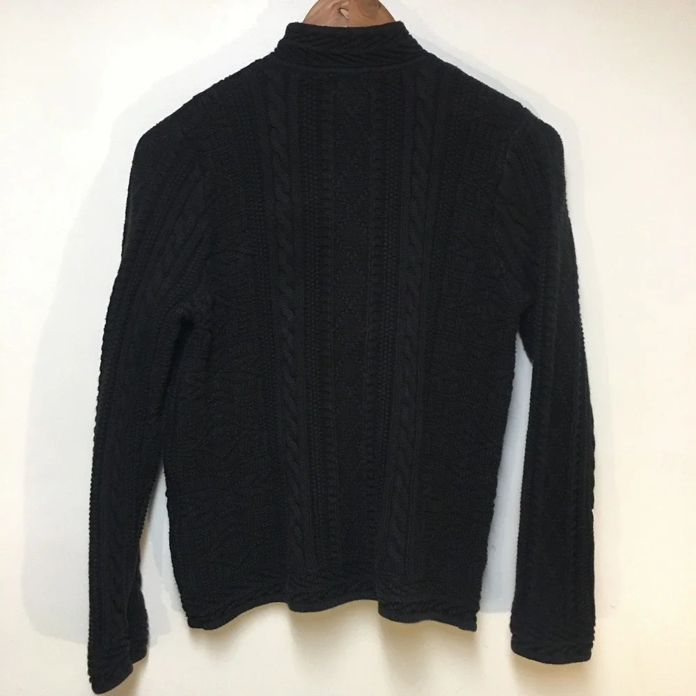 LL Bean Cardigan Sweater Womens S Black Vintage Heavyweight Wood Button Cable